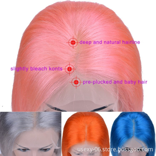 Colored Bob Lace Front Human Hair Wigs Brazilian Virgin Hair Blonde Pink Red Blue Yellow Gray Orange Color Short Bob Cut Wigs